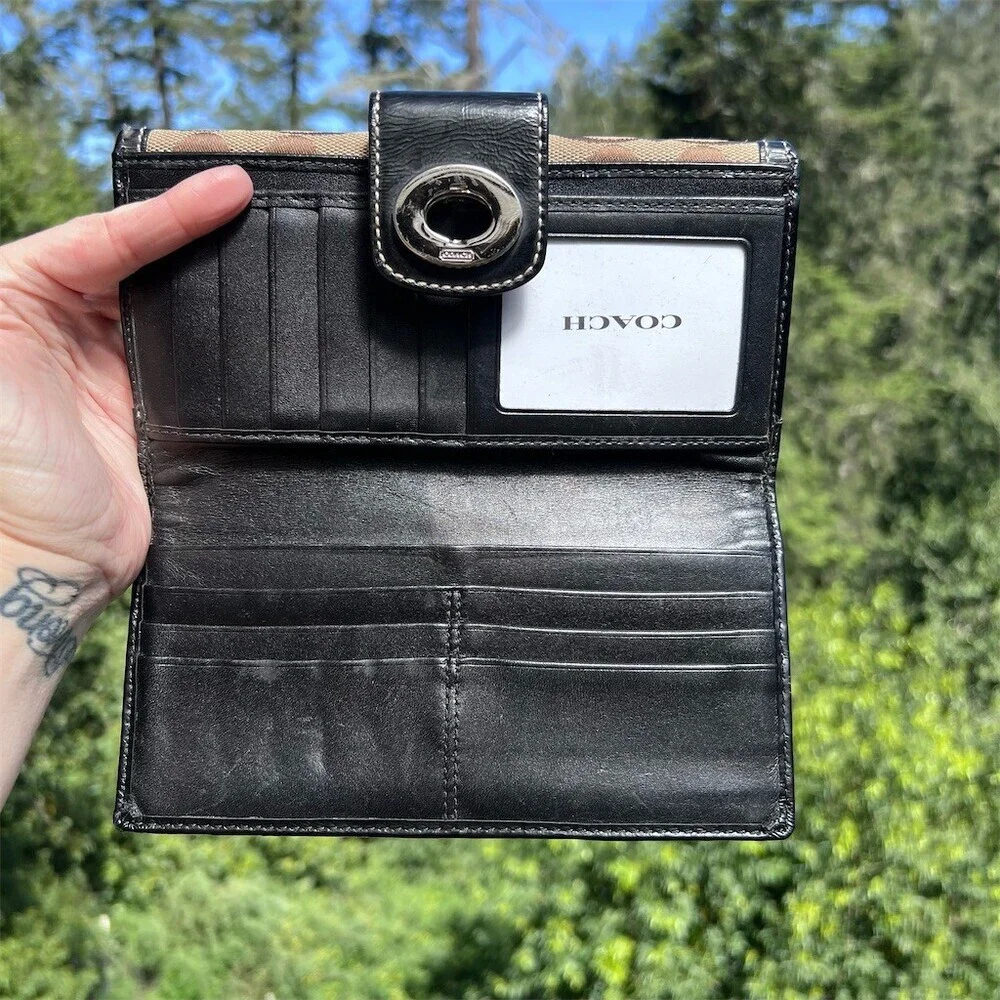 COACH VINTAGE Signature Jacquard Y2K Turn-Lock Wallet with Silver AUTHENTIC